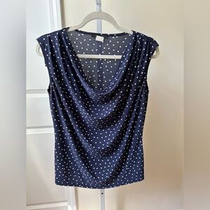 Stylish Navy Polka Dot Cowl Neck Blouse
